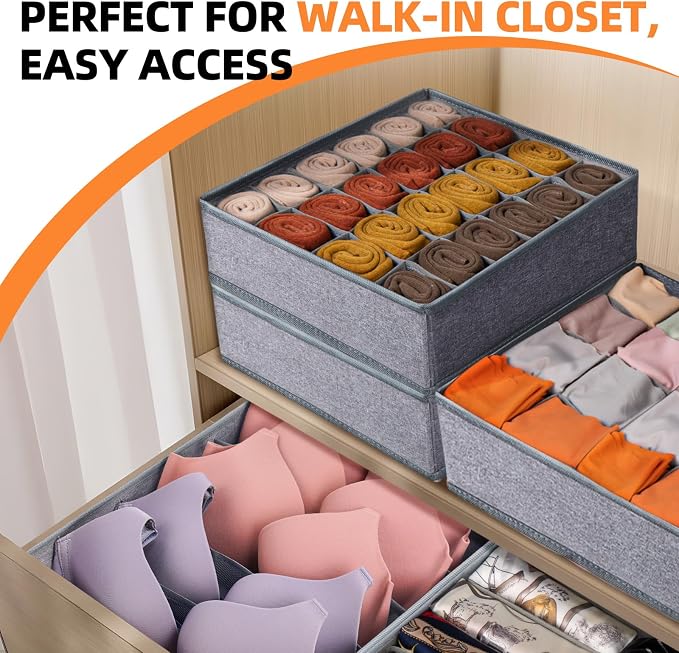 Criusia 6 Pack Large Drawer Organizer for Sock Underwear - Washable Heavy Duty Fabric Closet Organizers and Storage Bins - 90 Cells Dresser Organizer Divider for Baby Clothes, Ties, Belt (Grey) - Image 6