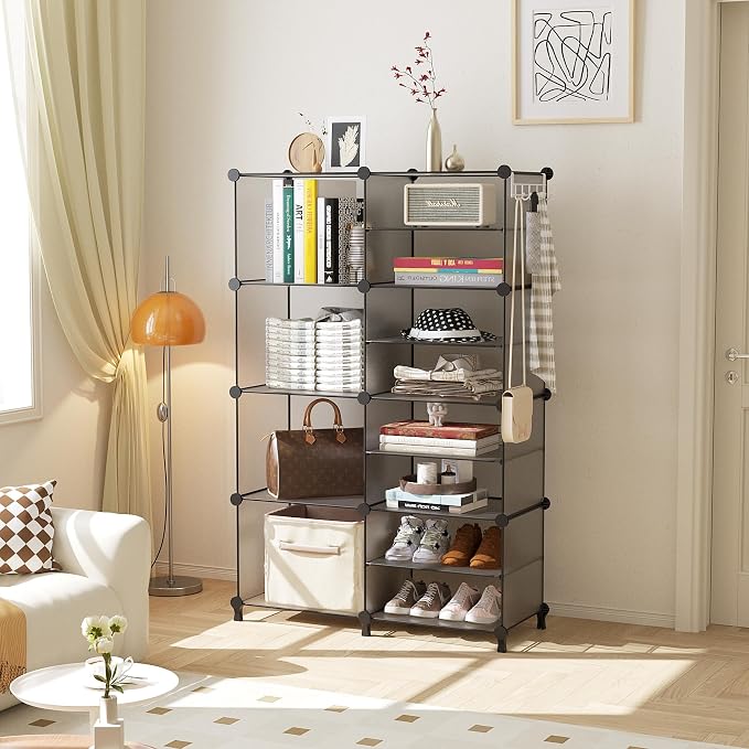 AWTATOS Closet Organizer 8 Cube Storage Shelves Clothes Organizers Stackable Cubby Shelving for Closet Bedroom Living Room Grey - Image 2
