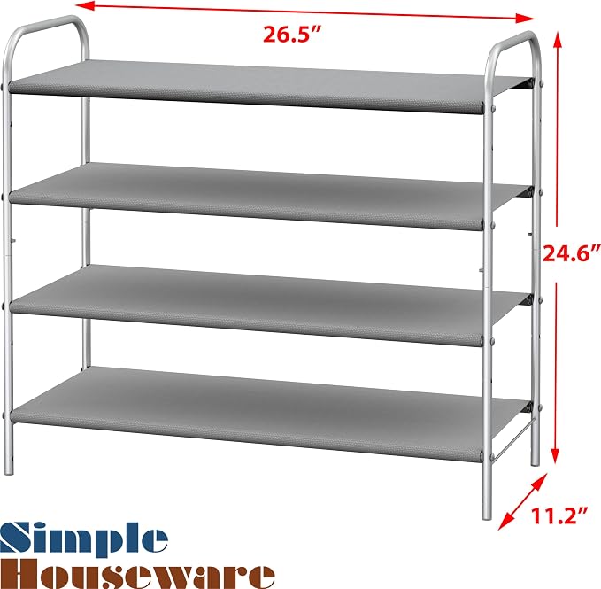 Simple Houseware 4-Tier Shoe Rack Storage Organizer 20-Pair, Grey - Image 3