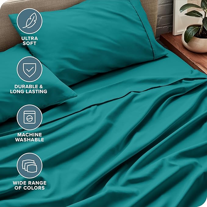 Bare Home Split King Sheet Set - 1800 Ultra-Soft Microfiber Bed Sheets - Double Brushed - Deep Pockets - Easy Fit - 5 Piece Set - Bedding Sheets & Pillowcases (Split King, Emerald)