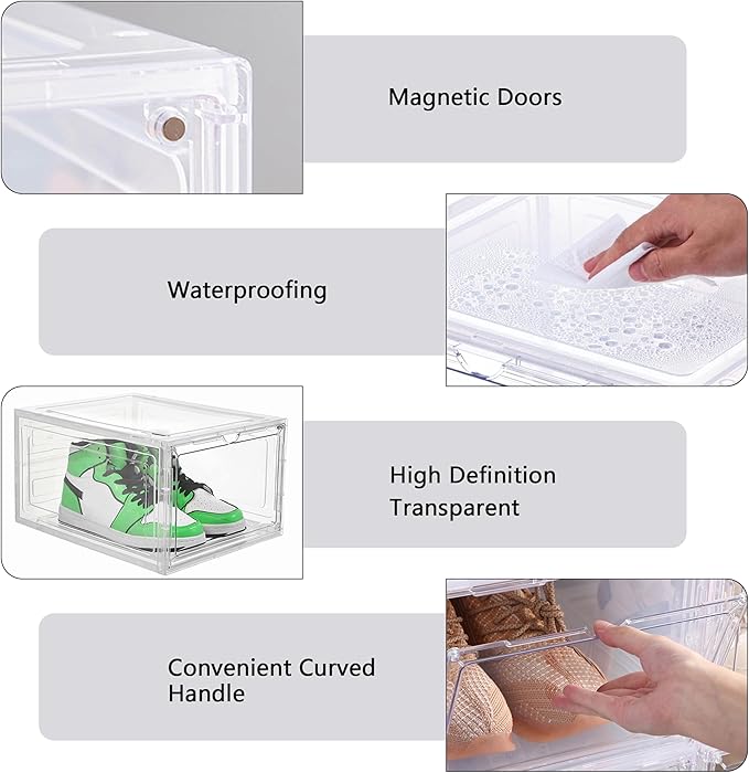 Attelite Upgrade 12pack Shoe Box Storage Containers,Thicken Sturdy Clear Stackable Plastic Shoe Organizer Box with Magnetic Door, Drop Front Shoe Box Sneakers X-Large - Image 3