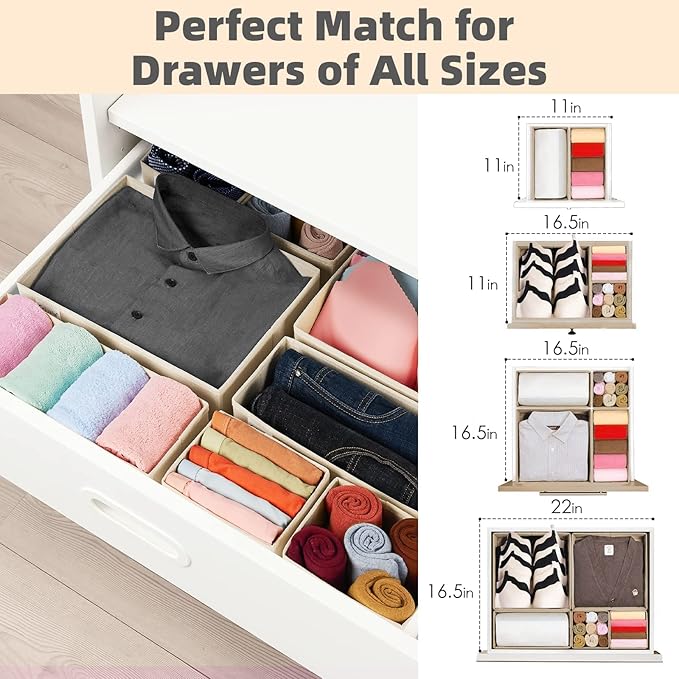 Criusia Drawer Organizer Clothes, 8 Pack Underwear Drawer Organizer, Foldable Cloth Storage Box Closet Organizers and Storage for Clothes, Socks, Scarves, Ties (Beige) - Image 5