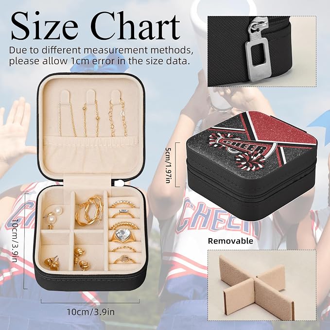 Cheerleader Jewelry Case, Mini Travel Box for Women, Cheer Team Gifts for Girls (Winered) - Image 2