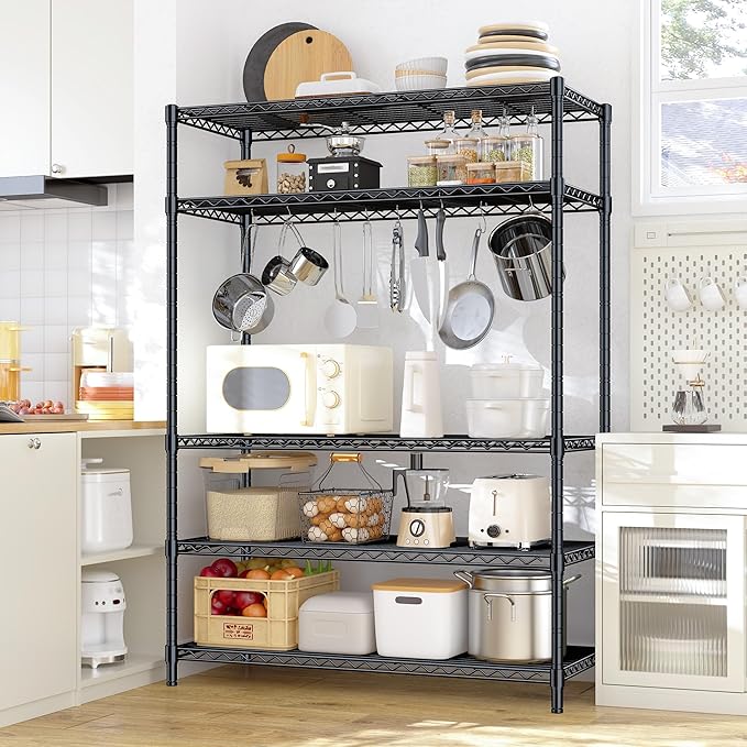 Romorgniz 5 Tier Storage Shelves 71"H Wire Shelving Adjustable Metal Shelving,1000LBS Pantry Shelves Sturdy Steel Wire Shelf for Kitchen Commercial Pantry Garage Warehouse ,71"H X35.5"W X13.8"D, Black - Image 2