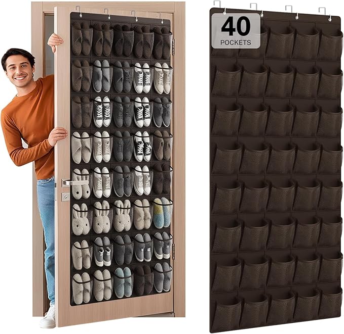 40-Pocket Over the Door Shoe Organizer - Large Mesh Pocket Hanging Shoe Organizer,Behind the Door Shoes Storage Holder Hanger (Coffee color) by Unknown