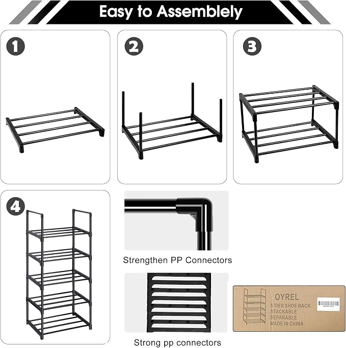 OYREL Shoe Rack, Sturdy Metal Shoes Rack Organizer,Narrow Shoes Stand Shelf 5 Tier Shoe Racks for Closets Small Space - Image 6
