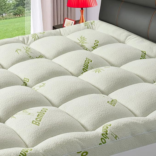 PATSBA Premium Viscose Made from Bamboo Short Queen RV Size Mattress Topper, Quilted Fitted Extra Thick Mattress Pad,Pillow Top Mattress Cover with Deep Pocket Up to 21 Inches（60 * 75inch）