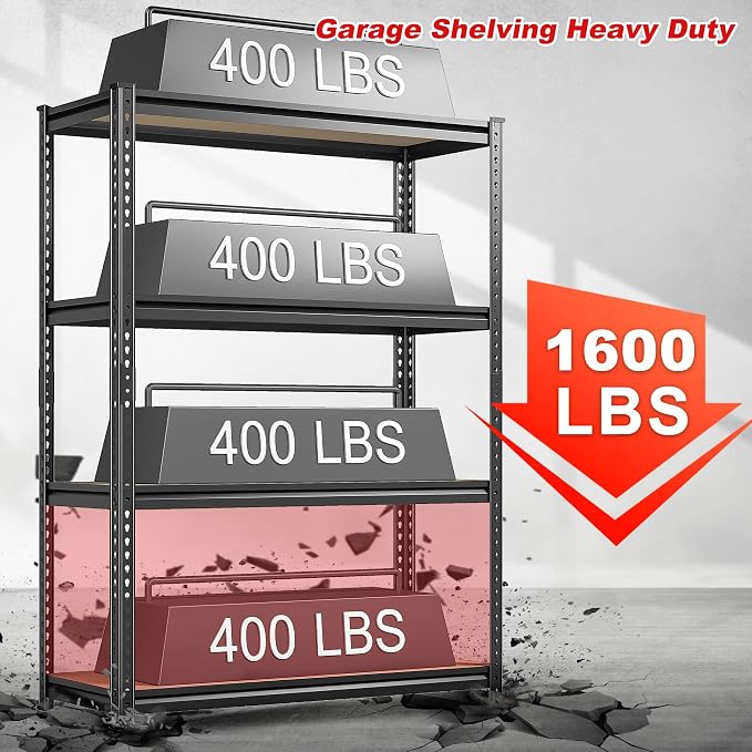REIBII Storage Shelves Adjustable Metal Shelving 1600LBS Garage Shelves Industrial Metal Shelves 4 Tier Garage Shelving for Warehouse Basement Kitchen Pantry Closet, 11.8" D x 23.6" W x 56.7" H - Image 4