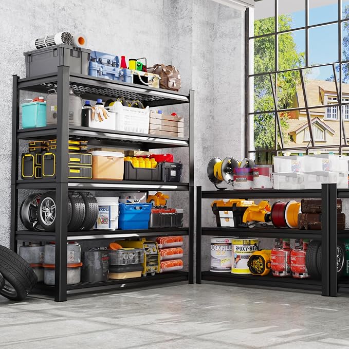 4 Pack Garage Shelving Heavy Duty 5-Tier Storage Shelves, Adjustable Metal Shelving Unit, Utility Garage Organizer Shelf for Basement, Pantry, Kitchen, Warehouse,15.7" Dx35.4 Wx71 H, Black - Image 8