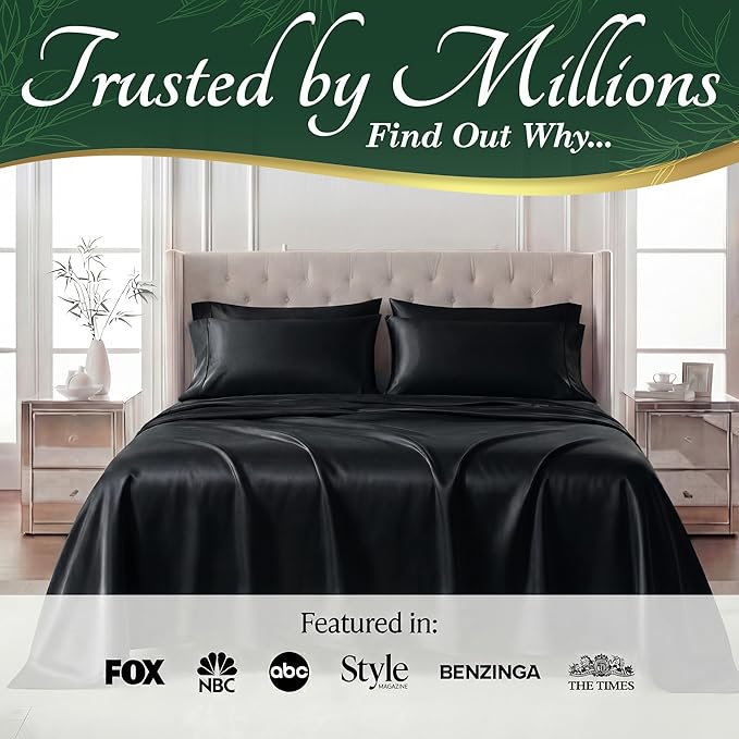 DECOLURE 100% Viscose Derived from Bamboo Sheets Twin Size - Luxury 4 Pc Naturally Cooling Sheets, Ultra Soft Bed Set - Deep 17" Pockets, Durable Double Stitching, Oeko Tex Standard (Black)