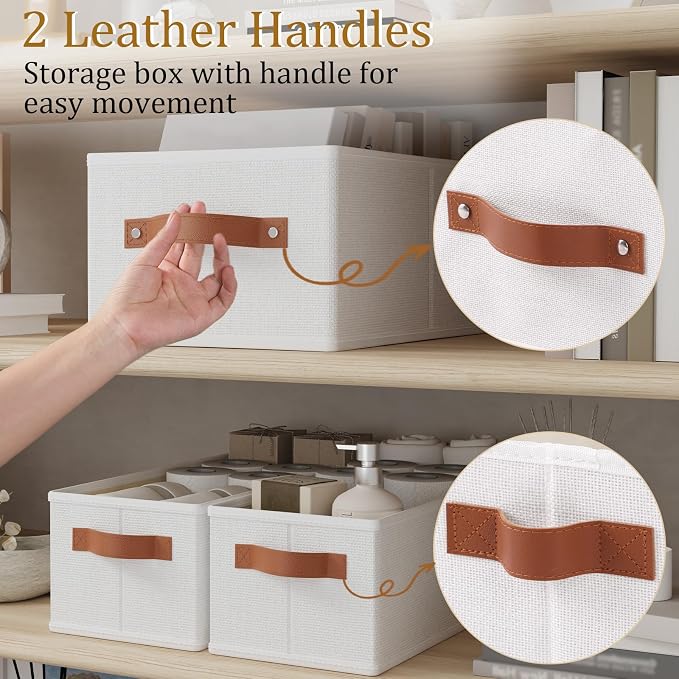 OUTBROS Wardrobe Storage Boxes, Fabric Foldable Bins, Cube Baskets With Handles, Collapsible Organiser For Bedrooms, Living Rooms, Shelves, White, 15 x 6.1 x 5.1 inch, 3-Pack - Image 4