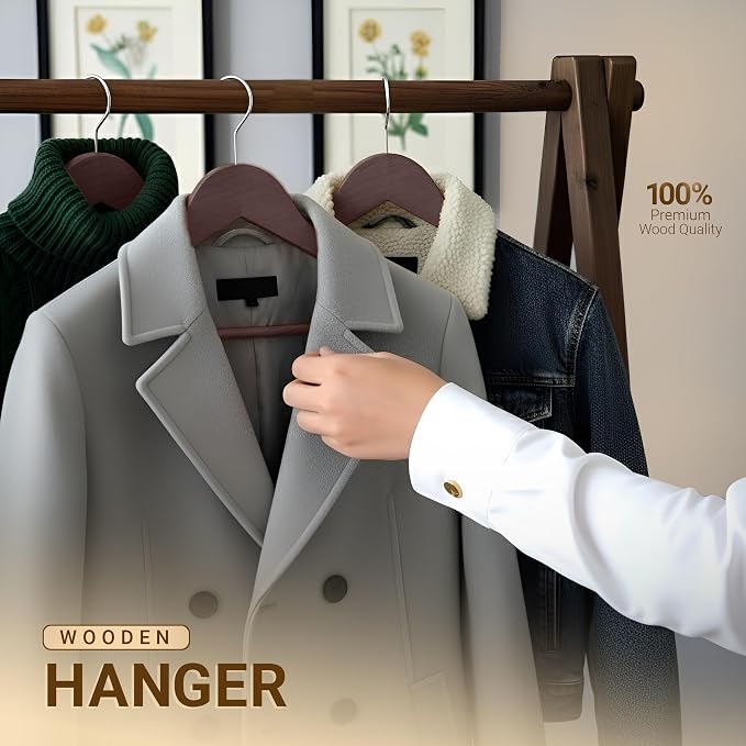 Utopia Home Premium Wooden Hangers 30 Pack - Durable & Slim Coat Hanger - Suit Hanger with 360-Degree Rotatable Hook - Wood Hangers with Shoulder Grooves (Vintage Color) - Image 5