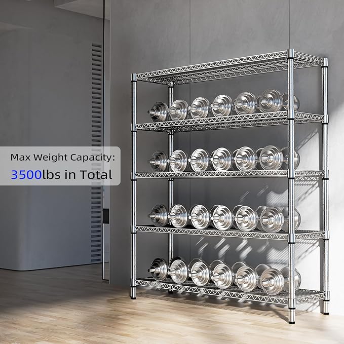 M MZG 3500LBS 59" W 5 Tier Storage Shelves Rack Metal Wire Shelving Unit, Storage Standing Shelf Organizer for Laundry Bathroom Kitchen Pantry Closet Garage, Chrome 17.7" D x 59.1" W x 70.4" H - Image 6