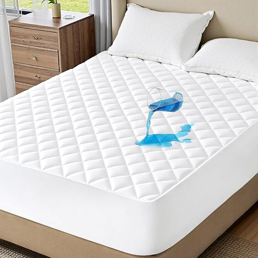 Bedsure Twin Mattress Protector, Quilted Twin Mattress Topper with Deep Pocket up to 22 Inches, Soft Breathable Noiseless Bed Cover, Waterproof Pad Bed for Home, Bedroom, Hotel - White