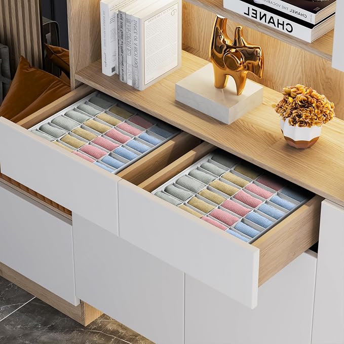 Joyoldelf Sock Organizer Drawer Organizer - 2 Packs Underwear Organizer, 48 Cells Collapsible Closet Organizers and Storage Sock Holders Organizers for Storing Socks, Ties, Belts(White) - Image 4