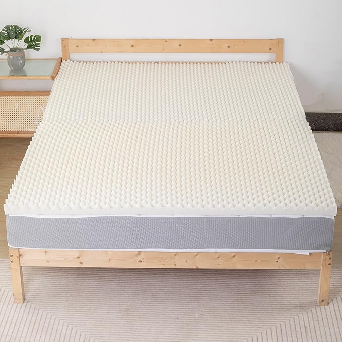 Treaton, 1-Inch Convoluted Copper-Infused Memory Foam Mattress Toppers, Cooling and Pressure Relieving with Airflow Design, Twin, Beige