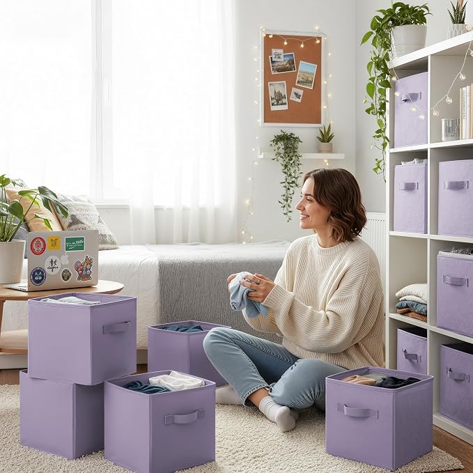 GRANNY SAYS Cube Storage Bins, 11 Inch Cube Storage Organizer, Fabric Collapsible Storage Bins, Durable Storage Cubes for Shelves, Closet, Lavender Purple, 6-Pack - Image 4