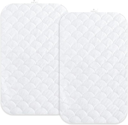 Joey + Joan Waterproof Bassinet Mattress Pad Cover Compatible with ANGELBLISS Baby Bassinet – 2 Pack Quilted Mattress Protector Made from Ultra Soft Bamboo Viscose Terry – 21" x 33"