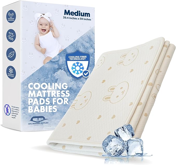 GML Bunny Cooling Crib Mattress Pad – Waterproof, Breathable Baby Mattress Protector for Toddler Bed – Hypoallergenic, Soft & Durable for Sensitive Skin – Made in Korea, Q-Max 0.4 Medium Size, 39.4X59