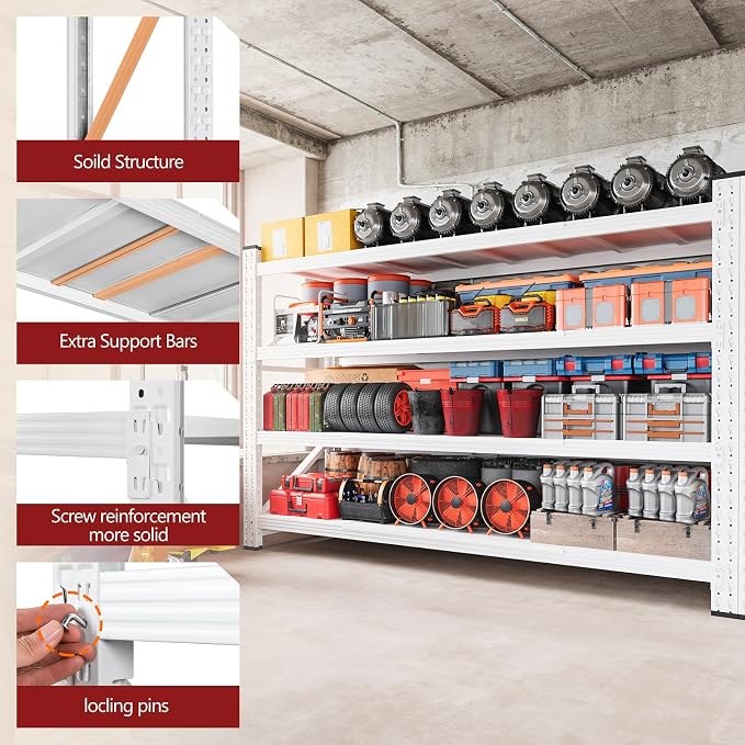 RAVIGIN 5000LBS Storage Shelves,60" W Garage Shelving Heavy Duty Metal Adjustable Garage Shelves, Shelving Units Industrial Shelving for Warehouse,60" W x 24" D x 70" H,White - Image 7