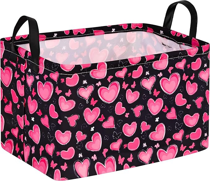 MAIZMZ Empty Gift Basket for Girls Heart Print Storage Cube for Women, Closet Shelf Waterproof Organizer Bins with Handles Nursery hamper Kids Toys Books Box Room Deco by Unknown