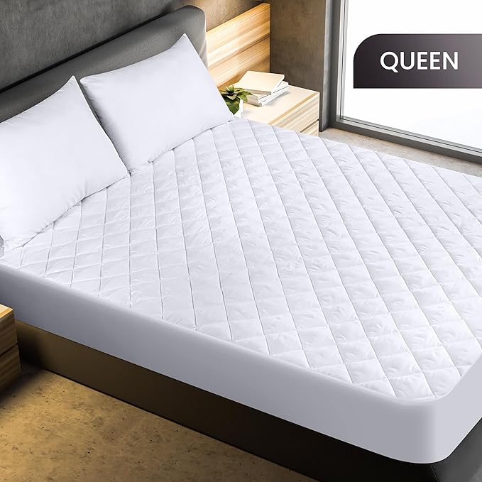 Utopia Bedding Quilted Fitted Mattress Pad, Queen Size, Elastic Fitted Mattress Topper Protector and Cover with Deep Pocket Stretches up to 16 Inches, Machine Washable (White, Pack of 10)
