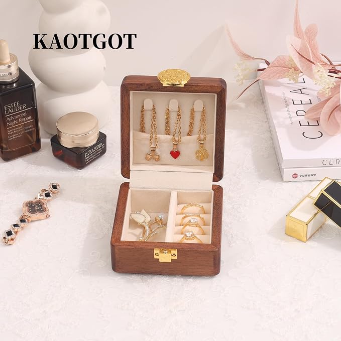 Travel Jewelry Case Wood Small Jewelry Box for Women Wood Jewelry Organizer Storage Holder For Earrings Rings Necklaces Velvet Wooden Jewelry Box With Lock - Image 5