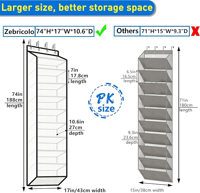 Over the Door Shoe Organizer, 20 to 30 Pairs Hanging Shoe Holder, Heavy Duty Extra Deep Pockets Shoe Storage for Closet, Anti-Scratch Hooks & FSC-Certified Bamboo - White - Image 2