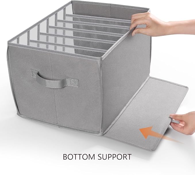 Zilink Upgraded Wardrobe Clothes Organizer with Support Board Clear Jeans Organizer for Closet with 7 Grids Divider Closet Drawer Organizer for Jean Pant Sweater Legging T-Shirt, 6 Pack, Grey - Image 4