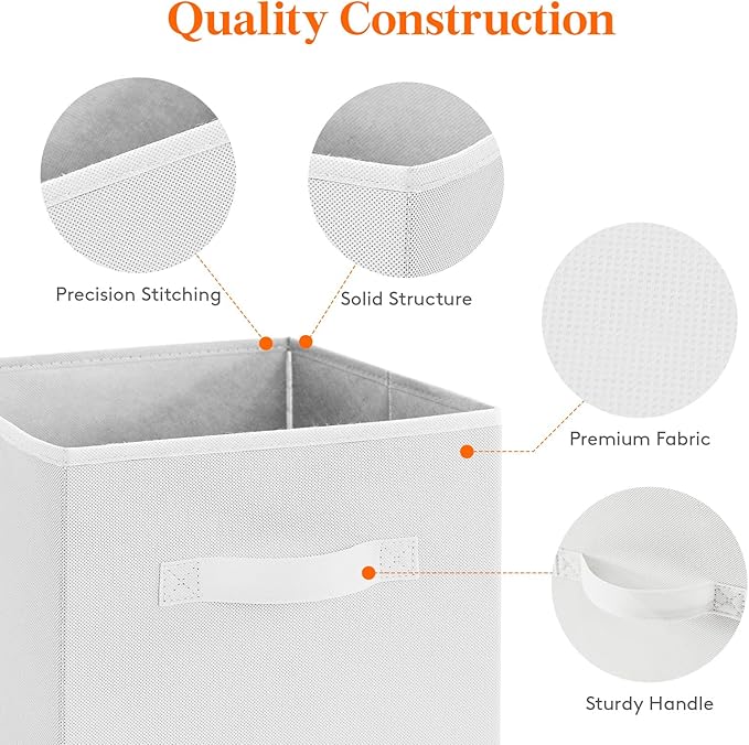 Lifewit Storage Cubes, Foldable Decorative Fabric Storage Baskets for Organizing Home Organizers with Handles for Shelves, Closet, 11 Inch Bins, 18L White, 6 Packs - Image 3