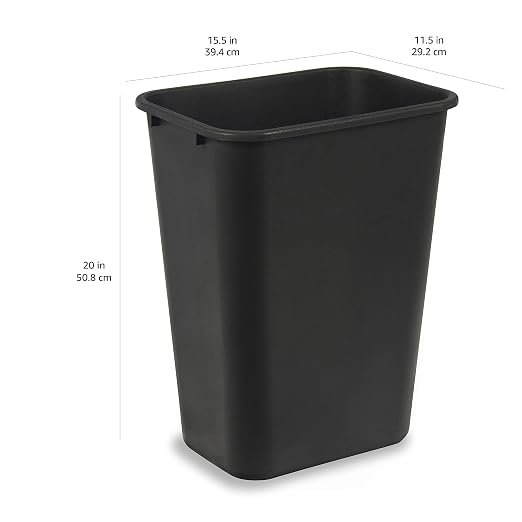 Amazon Basics Rectangular Plastic Office Wastebasket, Easy to Clean, 10 Gallon, Black, 2-Pack - Image 3