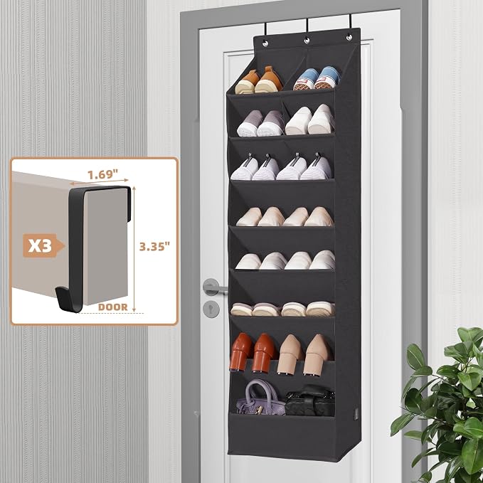 STORAGE MANIAC Over the Door Shoe Organizer Heavy-Duty Large Deep Pocket Hanging Shoe Organizer Shoe Rack Door Closet Shoe Organizer for Wall, Dorm & Narrow Door Storage Shoe Holder Black, 1 Pack - Image 4