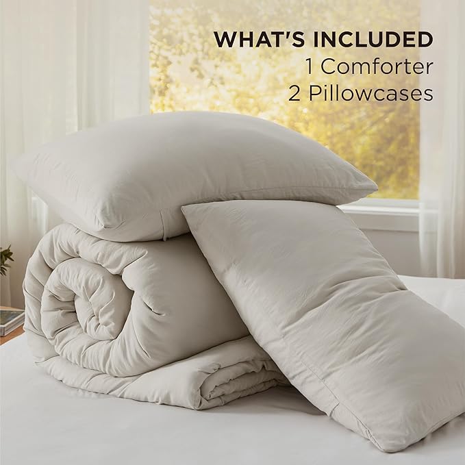 Bedsure Oversized King Comforter Set, Beige Soft Prewashed Bedding for All Seasons, 3 Pieces GentleSoft™ Bed Set, 1 Lightweight Comforter (120"x98") and 2 Pillowcases (20"x36")