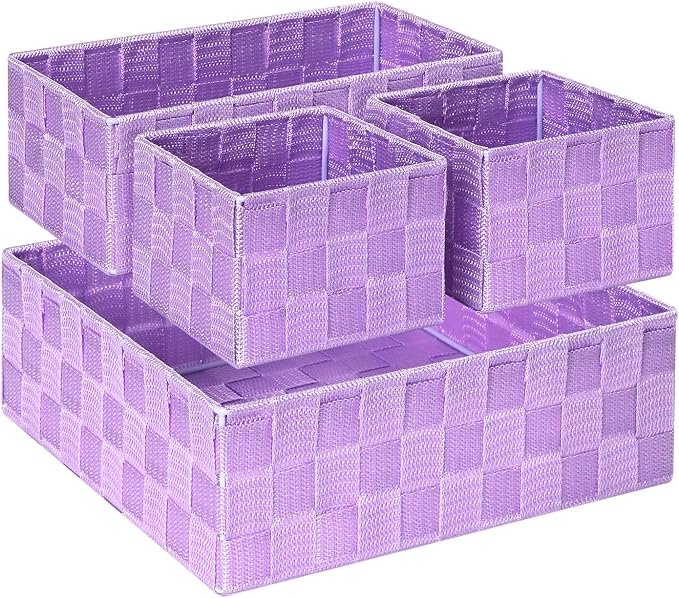 Posprica Woven Storage Baskets for Organizing, Small Black Baskets Cube Bin Container Tote Organizer Divider for Drawer, Closet, Shelf, Dresser, Set of 4(Purple) by Posprica