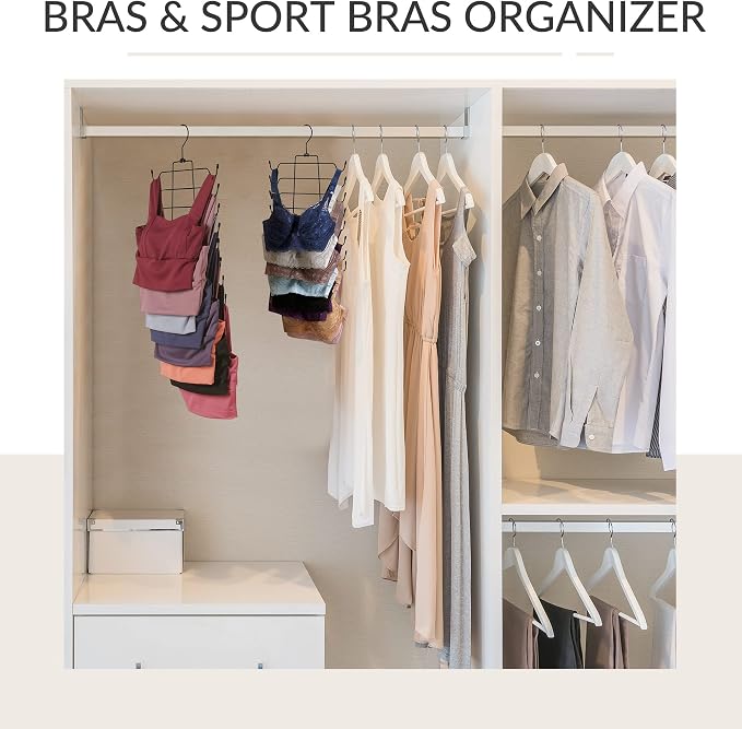 ZEDODIER 4 Pack Tank Top Hanger Space Saving, Bra Hangers for Closet Organizer, Hanging Bra Organizer Tank Tops Holder with 32 Hooks, Metal Closet Organizers and Storage Small Space Solutions, Black - Image 3