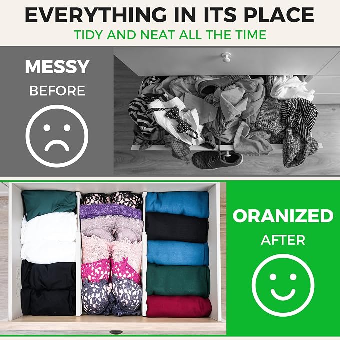 4 Pack Bamboo Drawer Dividers 2.6" High, Adjustable Length from 12 Inch to 17 Inch, Expandable Kitchen Drawer Organizer Separators for Clothes, Kitchen, Bedroom, Dresser, Office (White) - Image 3