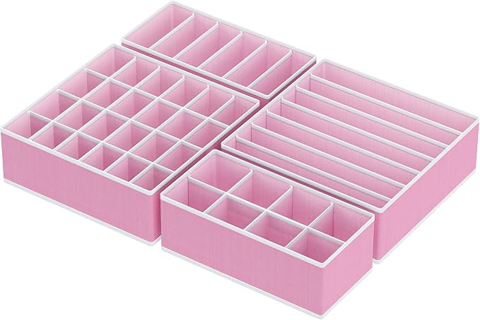 Simple Houseware 4-Pack Drawer Organizer Set - Closet Dividers for Underwear, Socks, Bras, Scarves, Ties - Foldable Non-Woven Storage Boxes, Pink - Image 2