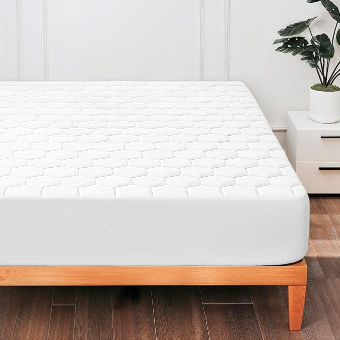 Hearth & Harbor Queen Size Quilted Fitted Mattress Pad Cover, 100% Waterproof Mattress Protectors, Deep Pocket Fitted Mattress Cover 8" - 21" (60" x 80", White)