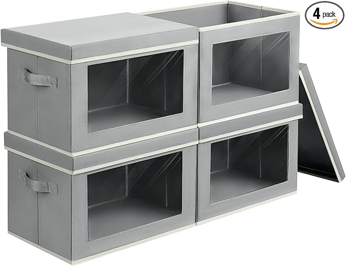Homsorout Storage Bins with Lids, 4 Pack Large Storage Cubes with Window, Closet Bins with Lids & Handles, Fabric Box for Organizing Clothes, Towels, Books, Grey by Homsorout