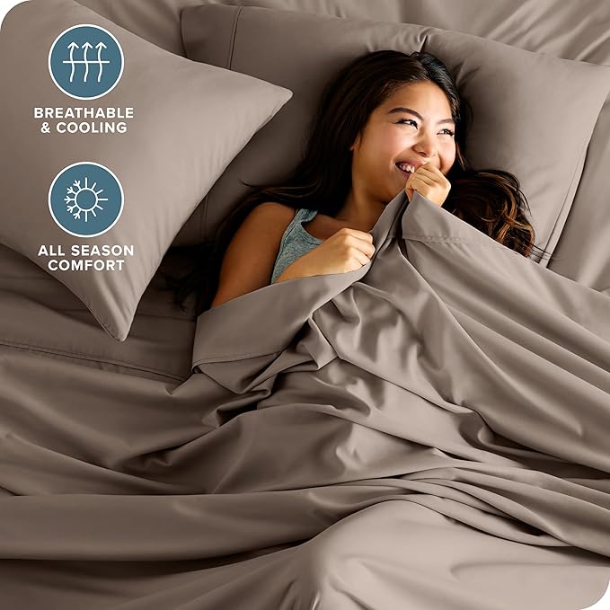 Bare Home Full Sheet Set - 1800 Ultra-Soft Microfiber Full Bed Sheets - Double Brushed - Deep Pockets - Easy Fit - 4 Piece Set - Bedding Sheets & Pillowcases (Full, Taupe)