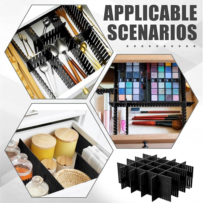 Blosssound 15 Pcs 5.12 Tall Drawer Divider Adjustable Drawer Organizer DIY Ultra Deep Storage Organizer Separator with Fixed Buckle for Underwear Socks Dormitory Office Kitchen Bedroom(Black) - Image 6