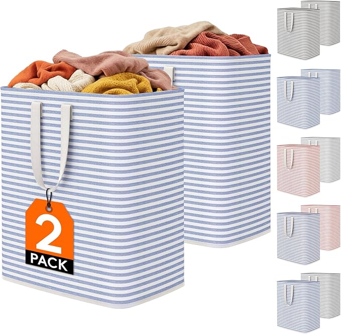 Lifewit 2 Pack Laundry Basket 100L Each, Collapsible Clothes Hamper with Reinforced Handles, Freestanding Waterproof Design for Bedroom and Laundry Room, Blue 200L Total by Lifewit