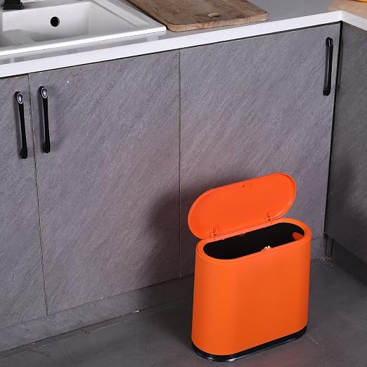 Sooyee 10 Liter Rectangular Plastic Trash Can Wastebasket with Press Type Lid,2.4 Gallon Garbage Container Bin for Bathroom,Powder Room,Bedroom,Kitchen,Craft Room,Office,Orange - Image 4