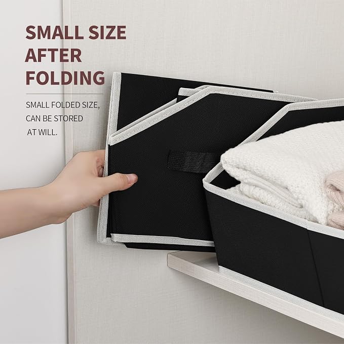 Homsorout Clothes Organizers and Storage - Fabric Cube Bins with Handles, Storage Baskets for Shelves, Trapezoid Collapsible Boxes for Home, Dorm, Office, 10 Pack, Black - Image 6