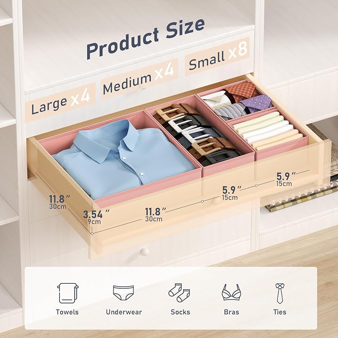 DIMJ Drawer Organizer Clothes - 16 Pack Baby Dresser Organizer for Nursery, Foldable Drawer Organizer Bins for Closet Bedroom Organization, Fabric Clothes Storage Dividers for Underwears, Socks, Bras - Image 2