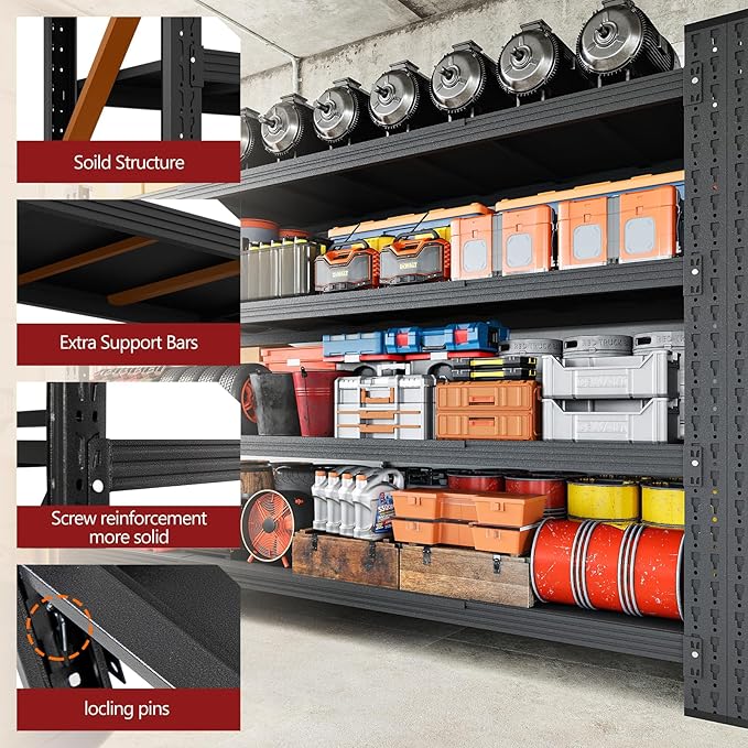 RAVIGIN 5000LBS Storage Shelves,71" W Garage Shelving Heavy Duty Metal Adjustable Garage Shelves, Shelving Units Industrial Shelving for Warehouse,71" W x 24" D x 70" H,Black - Image 6