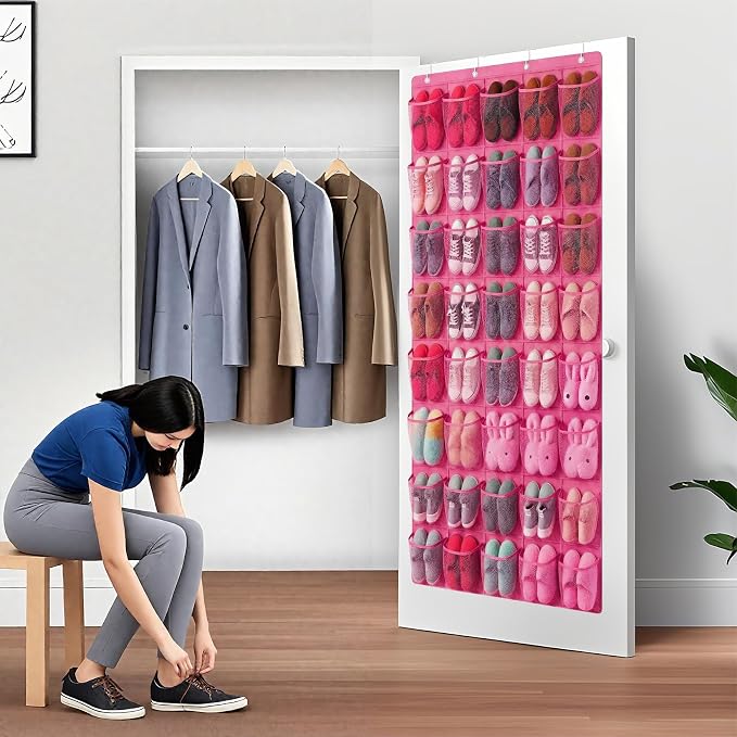 40-Pocket Over the Door Shoe Organizer - Large Mesh Pocket Hanging Shoe Organizer,Behind the Door Shoes Storage Holder Hanger - Image 5