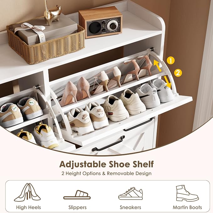 Nicetree Shoe Cabinet with 4 Flip Drawers, Freestanding Shoe Organizer Cabinet with Metal Legs, Farmhouse Slim Shoe Rack Cabinet for Entryway, Foyer, Hallway, White - Image 7