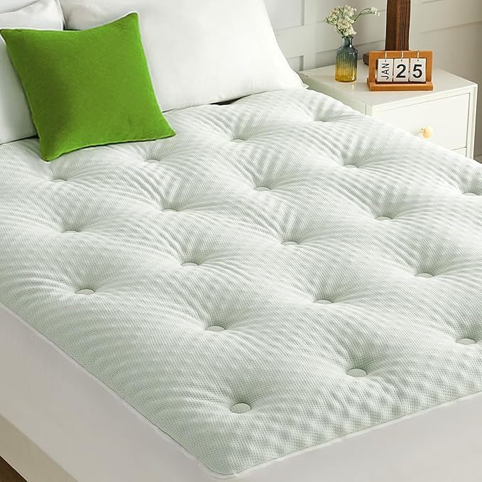 QUIETSEA Reversible King Mattress Topper Egg Crate Memory Foam Mattress Topper, Bamboo Viscose Mattress Pad King, Noiseless Waterproof Mattress Cover with Deep Pocket Stretches up to 21", 78" x 80"