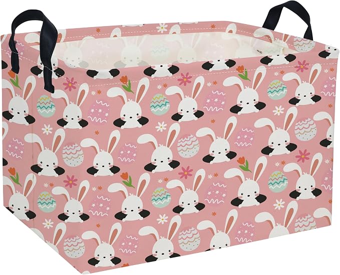 Easter Basket for Kids Gift Bunny Easter Basket Empty Baby Easter Basket for Boys and Girls Rectangular Toy Storage Basket Organizer Bin Box Cute Easter Egg Room Decor for Home by DDBASKET